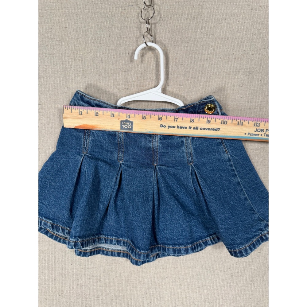 Baby Gap Girls Blue Pleated Denim Skirt Size 3 Years Gold Button Elastic Waist